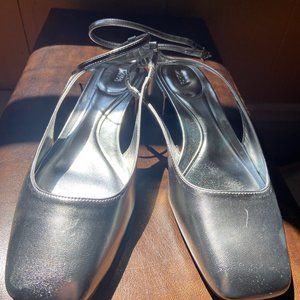 Zara Silver Kitten Heel Sling Backs